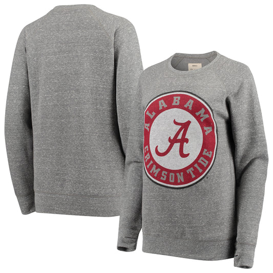 Women's Pressbox Heathered Gray Alabama Crimson Tide Big Team Logo Knobi Fleece Tri-Blend Crew Neck Sweatshirt