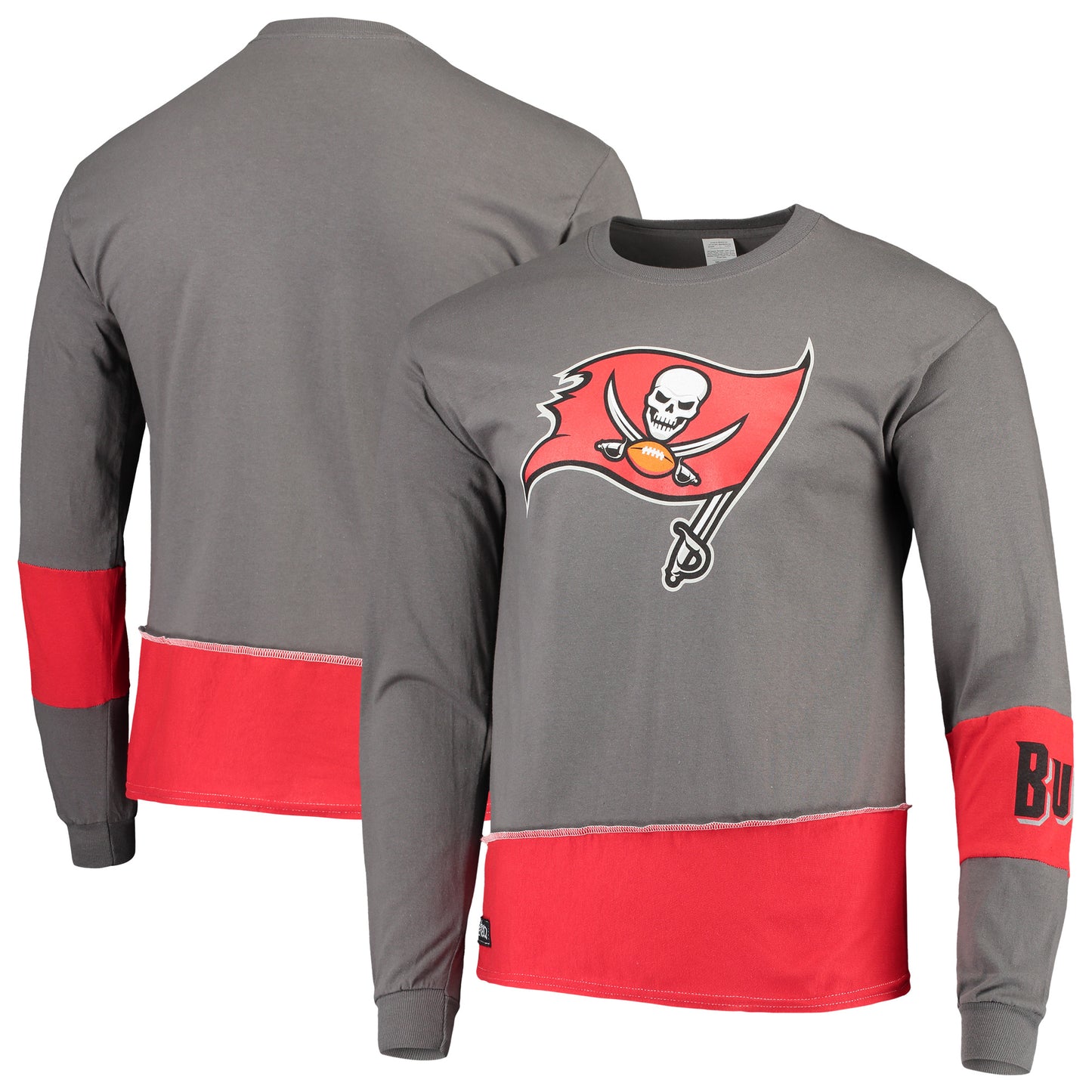 Men's Refried Apparel Pewter/Red Tampa Bay Buccaneers Sustainable Upcycled Angle Long Sleeve T-Shirt