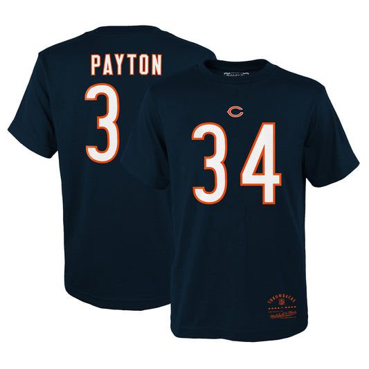 Youth Mitchell & Ness Walter Payton Navy Chicago Bears Retired Retro Player Name & Number T-Shirt