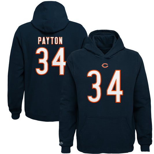 Youth Mitchell & Ness Walter Payton Navy Chicago Bears Retired Player Name & Number Fleece Pullover Hoodie