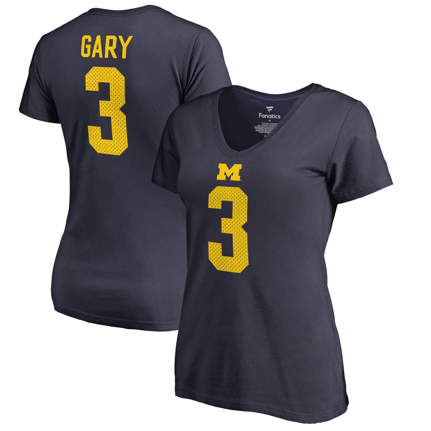 Women's Rashan Gary Navy Michigan Wolverines College Legends Name & Number V-Neck T-Shirt