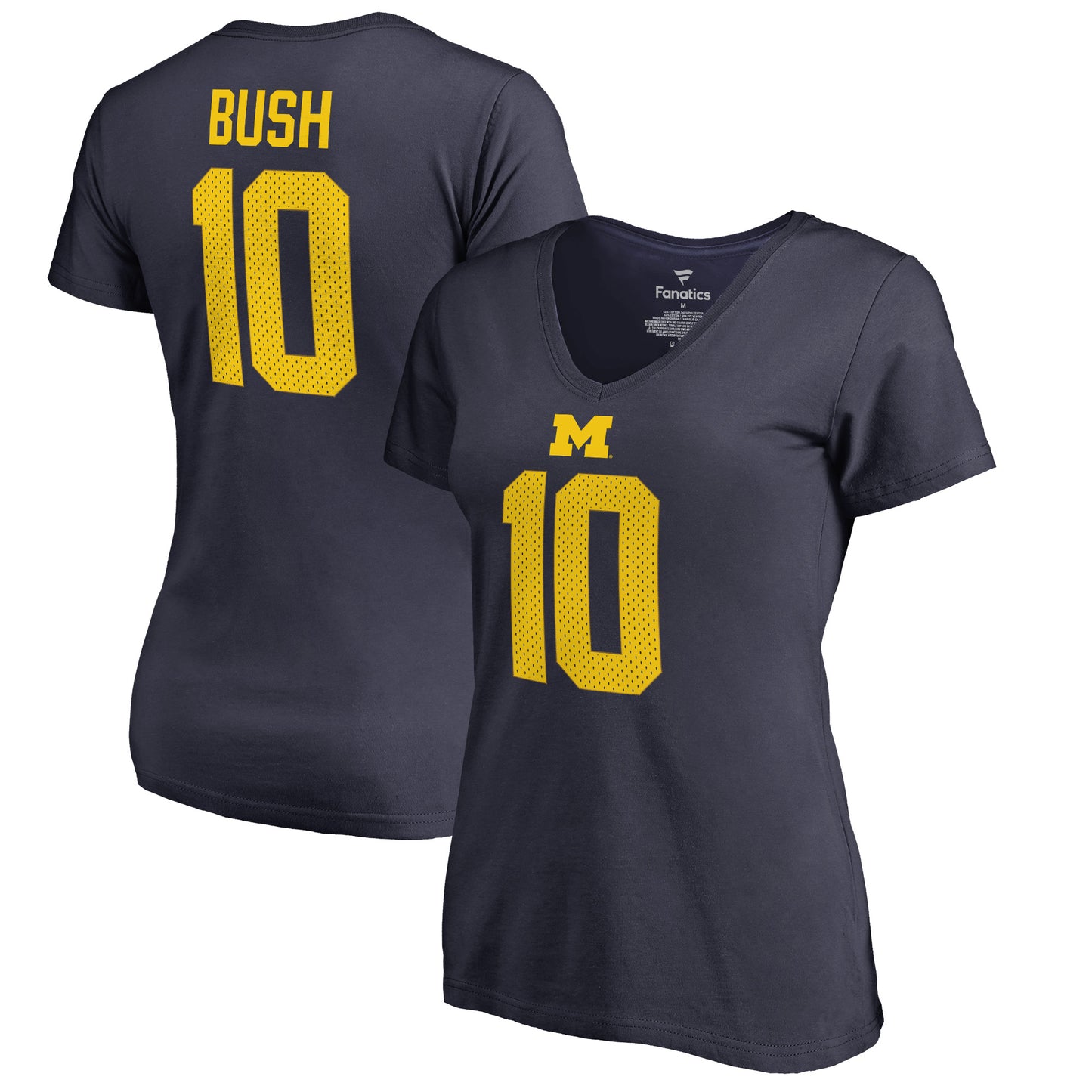 Women's Devin Bush Navy Michigan Wolverines College Legends Name & Number V-Neck T-Shirt