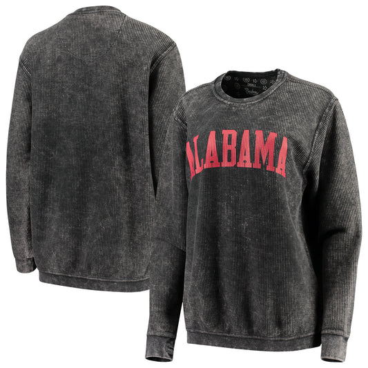 Women's Pressbox Black Alabama Crimson Tide Comfy Cord Vintage Wash Basic Arch Pullover Sweatshirt