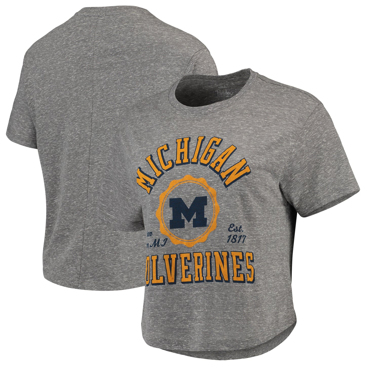 Women's Pressbox Gray Michigan Wolverines Bishop Tri-Blend Knobi Crop T-Shirt