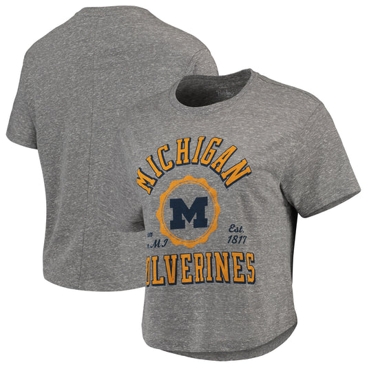 Women's Pressbox Gray Michigan Wolverines Bishop Tri-Blend Knobi Crop T-Shirt