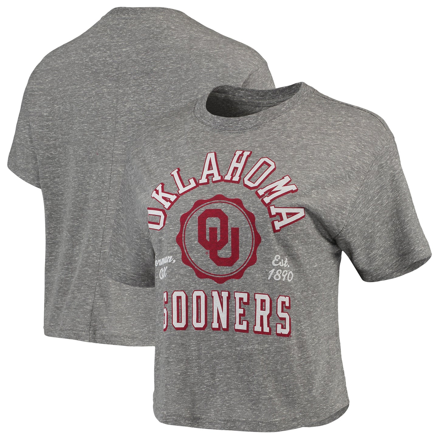 Women's Pressbox Gray Oklahoma Sooners Bishop Tri-Blend Knobi Crop T-Shirt