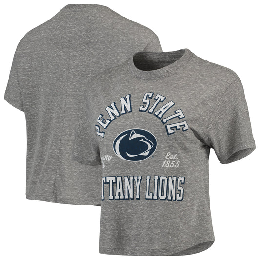 Women's Pressbox Gray Penn State Nittany Lions Bishop Tri-Blend Knobi Crop T-Shirt