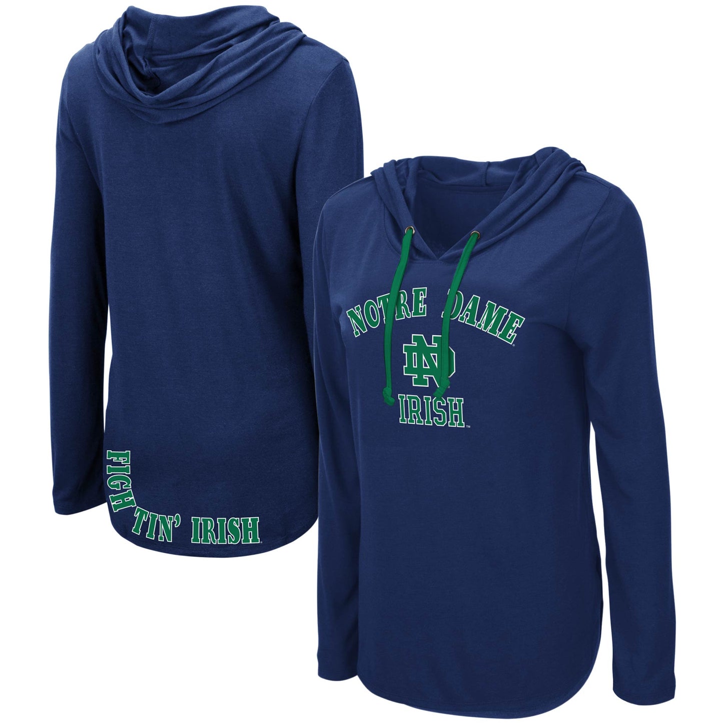 Women's Colosseum Navy Notre Dame Fighting Irish My Lover Lightweight Hooded Long Sleeve T-Shirt