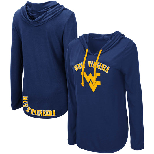 Women's Colosseum Navy West Virginia Mountaineers My Lover Lightweight Hooded Long Sleeve T-Shirt