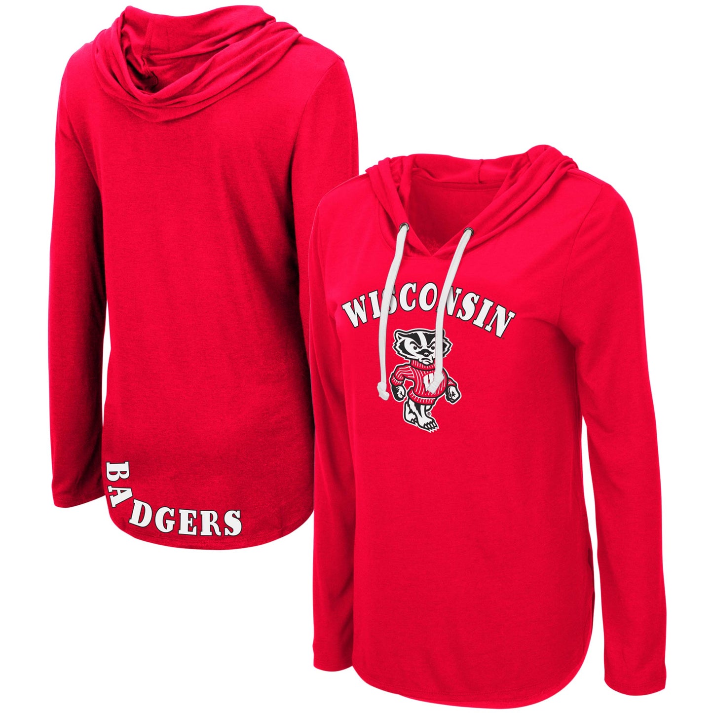 Women's Colosseum Red Wisconsin Badgers My Lover Lightweight Hooded Long Sleeve T-Shirt