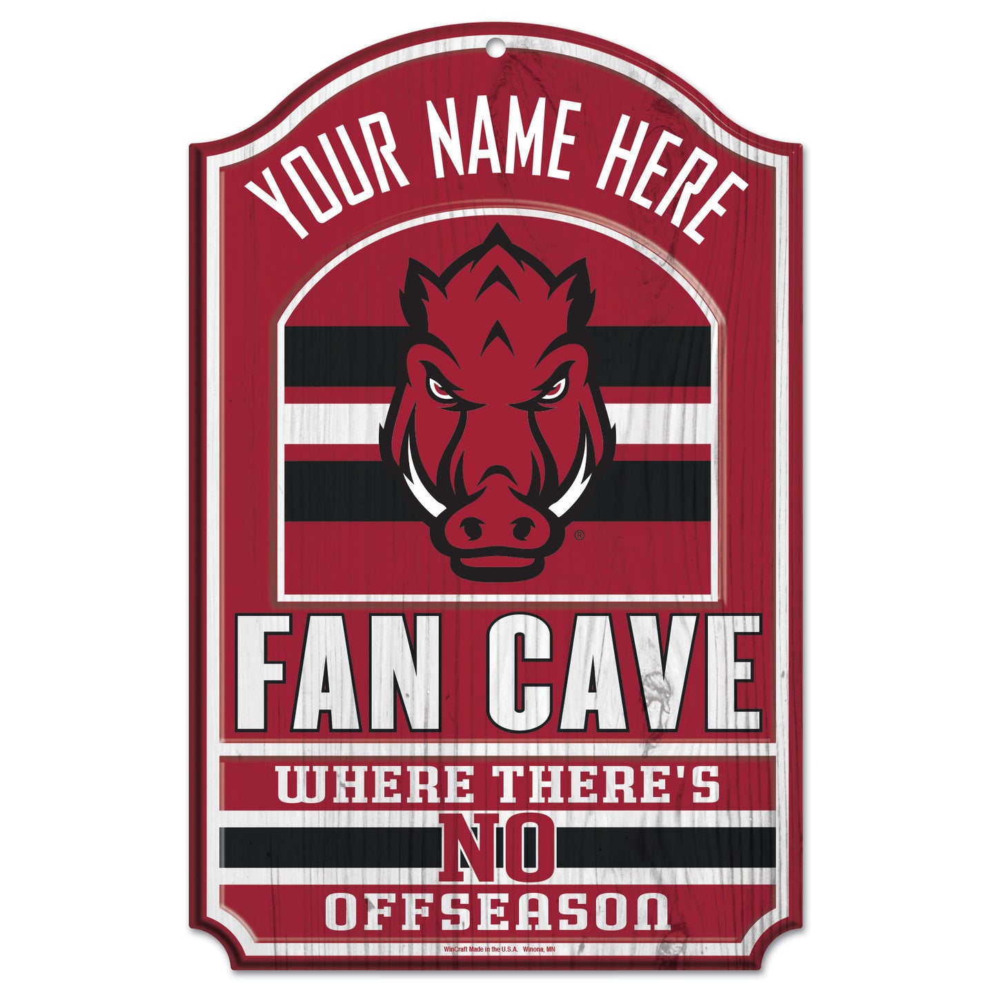 WinCraft Arkansas Razorbacks Personalized 11'' x 17'' Fan Cave Wood Sign