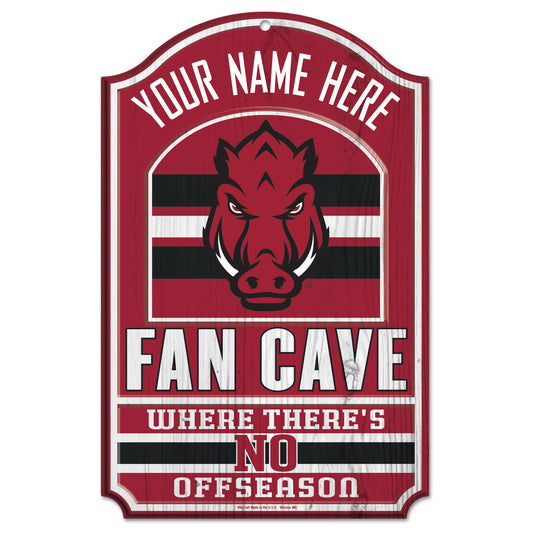 WinCraft Arkansas Razorbacks Personalized 11'' x 17'' Fan Cave Wood Sign