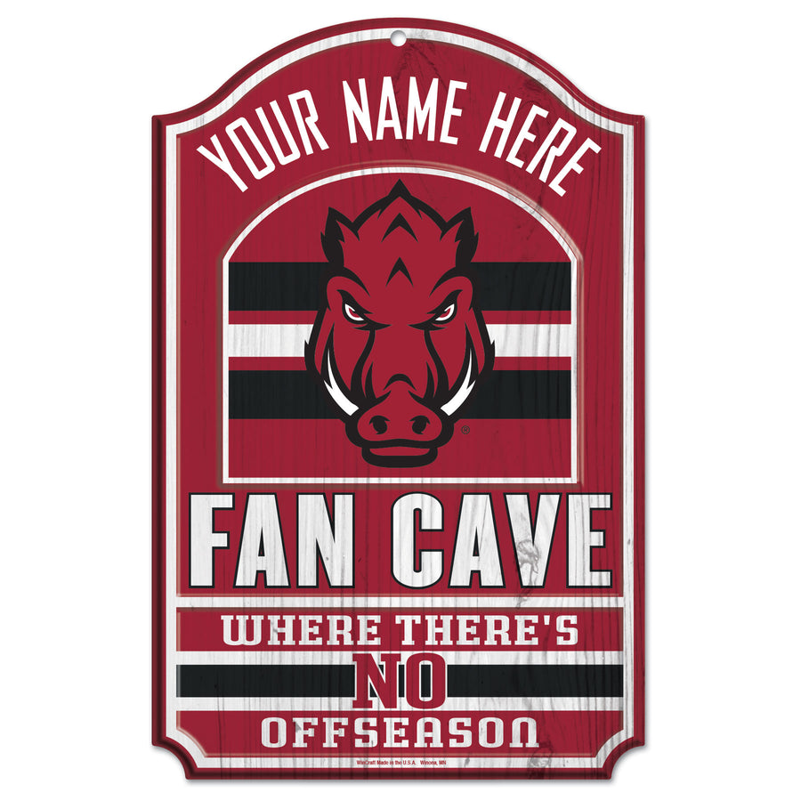 WinCraft Arkansas Razorbacks Personalized 11'' x 17'' Fan Cave Wood Sign