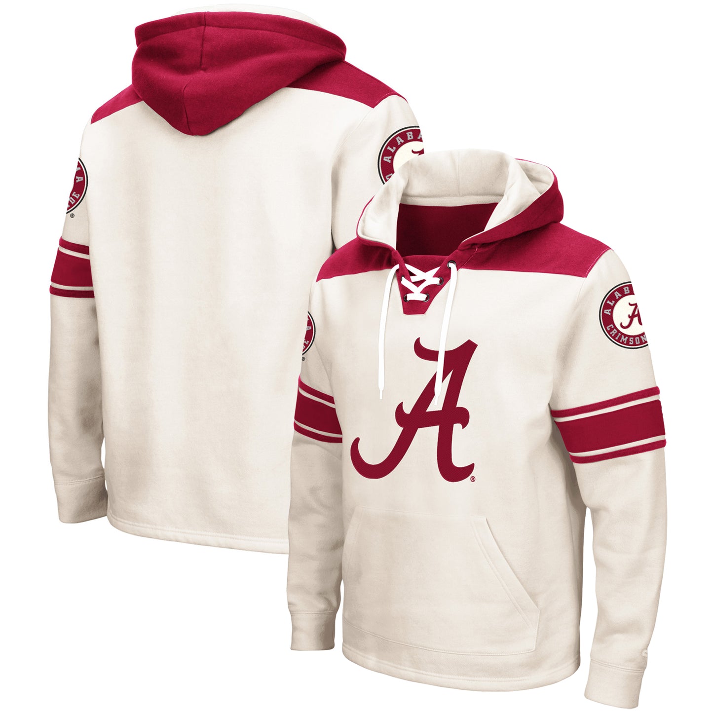 Men's Colosseum Cream Alabama Crimson Tide 2.0 Lace-Up Pullover Hoodie