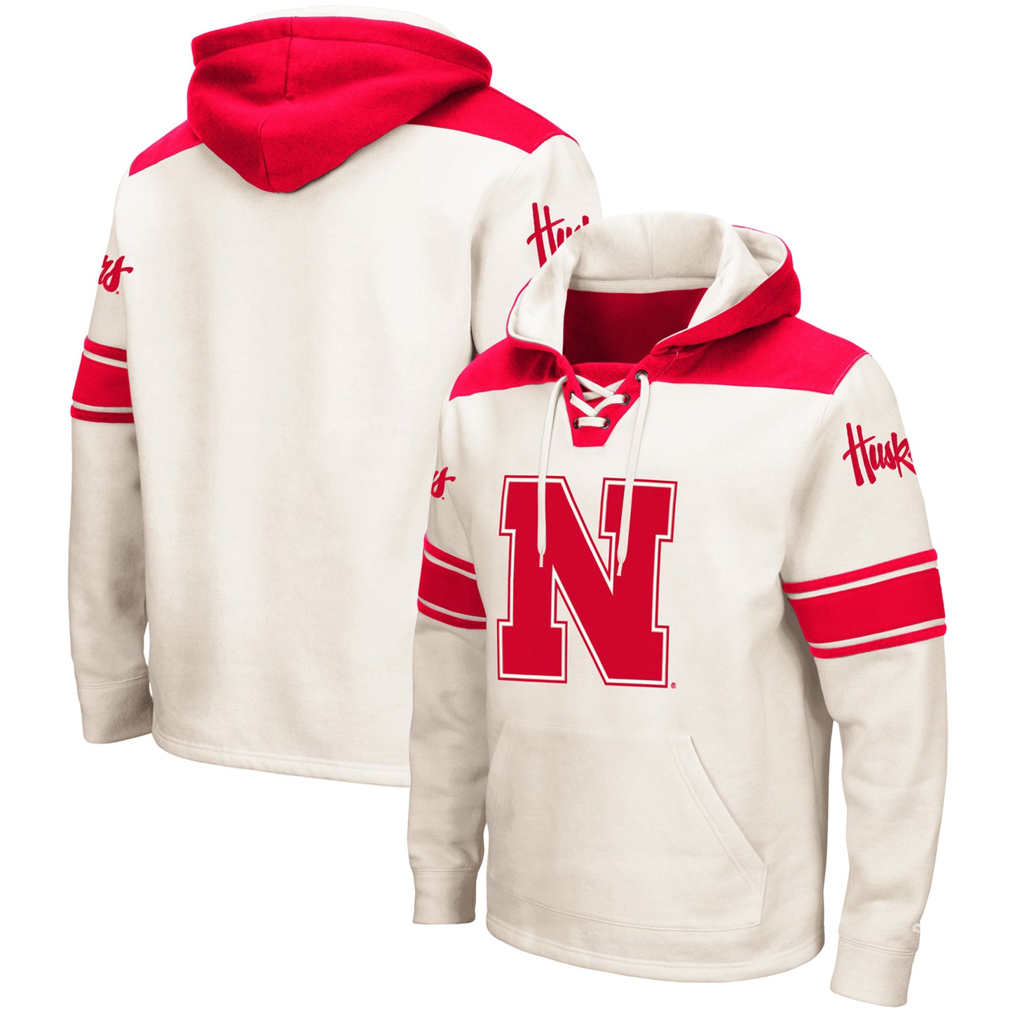 Men's Colosseum Cream Nebraska Huskers 2.0 Lace-Up Pullover Hoodie