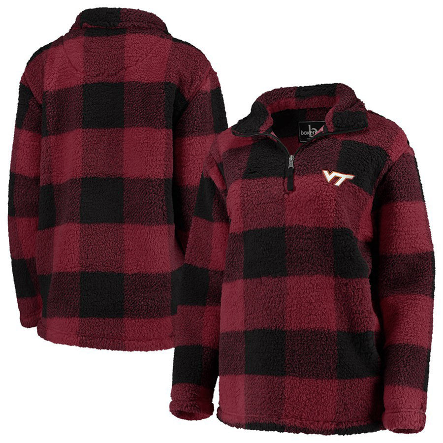 Women's Maroon/Black Virginia Tech Hokies Plaid Sherpa Quarter-Zip Pullover Jacket