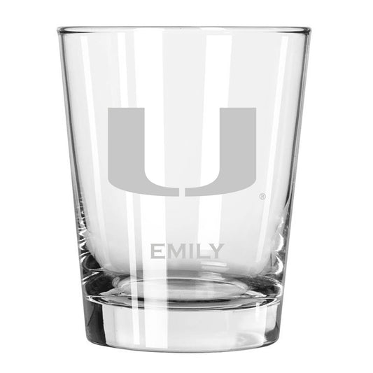 Miami Hurricanes 15oz. Personalized Double Old Fashion Etched Glass