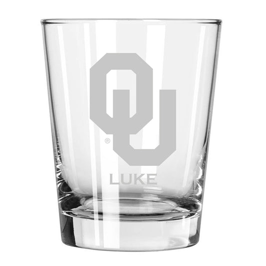 Oklahoma Sooners 15oz. Personalized Double Old Fashion Etched Glass