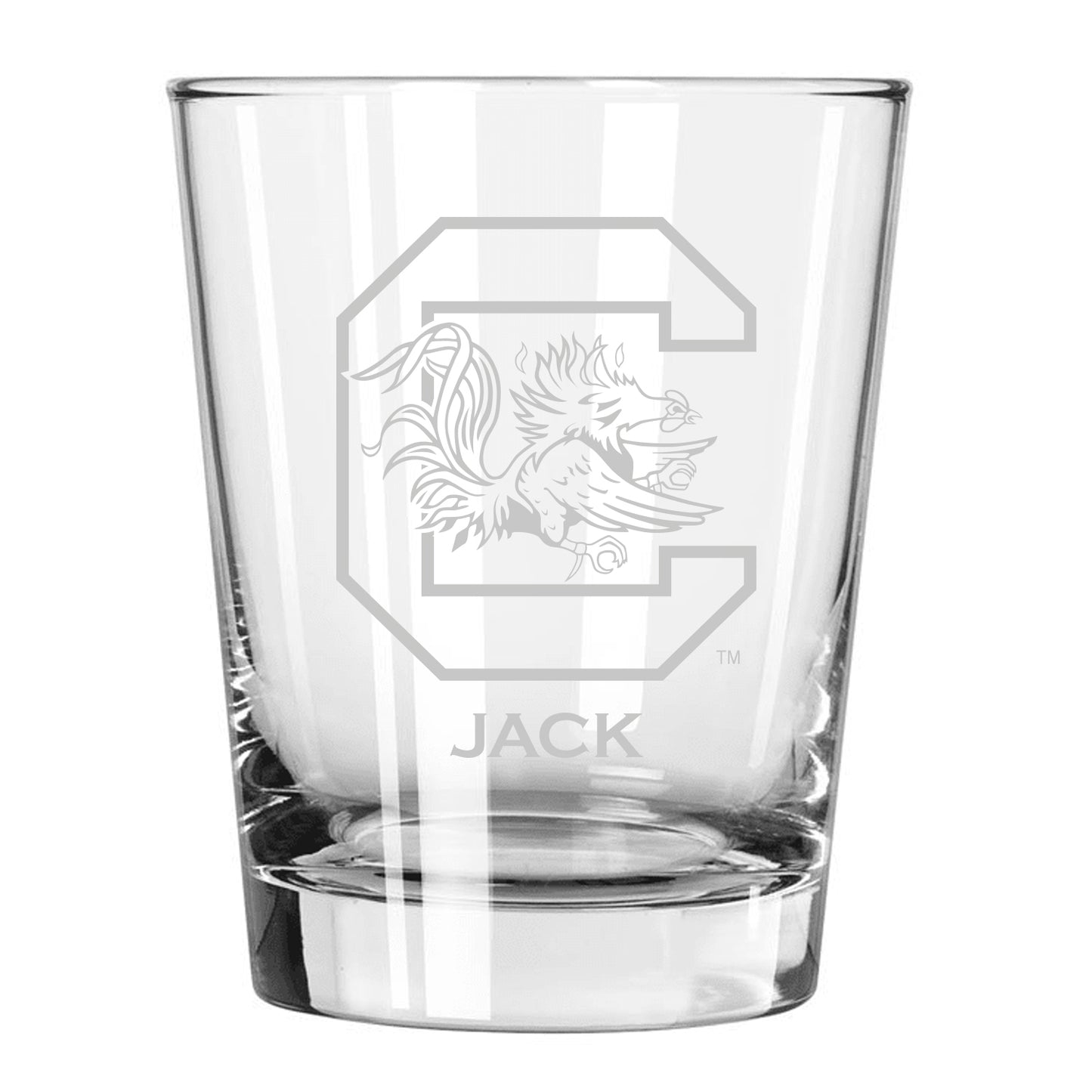 South Carolina Gamecocks 15oz. Personalized Double Old Fashion Etched Glass