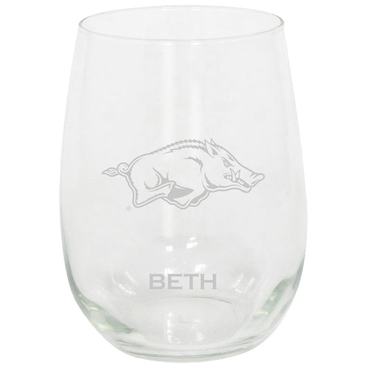 Arkansas Razorbacks 15oz. Personalized Stemless Etched Glass Tumbler