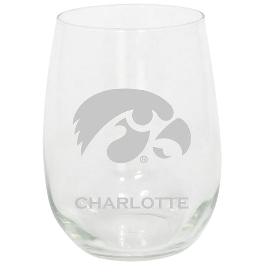 Iowa Hawkeyes 15oz. Personalized Stemless Etched Glass Tumbler