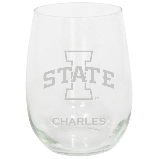 Iowa State Cyclones 15oz. Personalized Stemless Etched Glass Tumbler