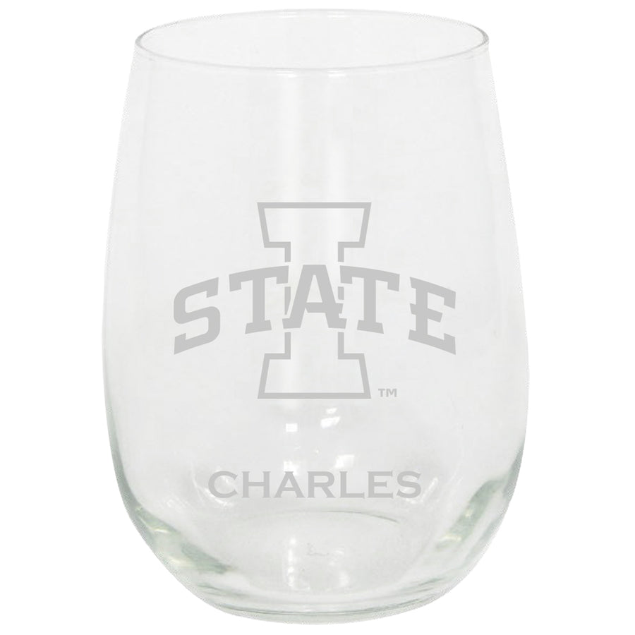Iowa State Cyclones 15oz. Personalized Stemless Etched Glass Tumbler