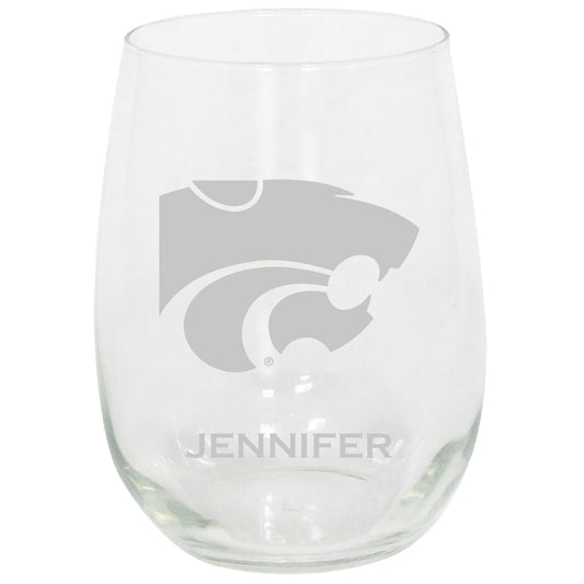 Kansas State Wildcats 15oz. Personalized Stemless Etched Glass Tumbler