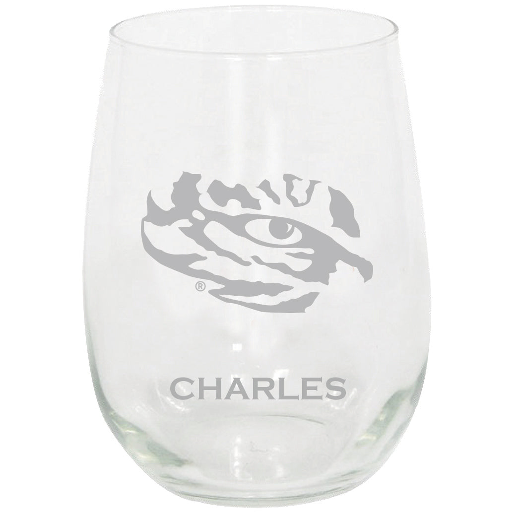 LSU Tigers 15oz. Personalized Stemless Etched Glass Tumbler