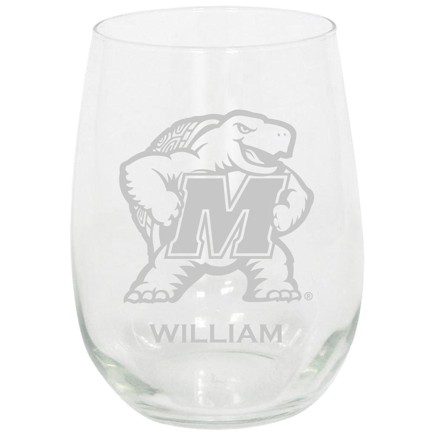 Maryland Terrapins 15oz. Personalized Stemless Etched Glass Tumbler