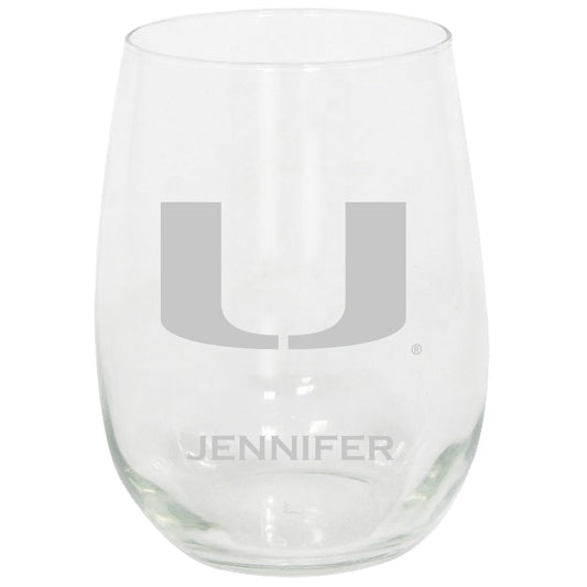 Miami Hurricanes 15oz. Personalized Stemless Etched Glass Tumbler