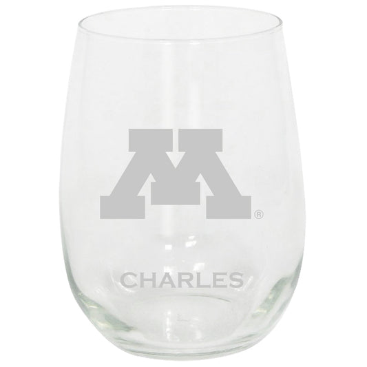 Minnesota Golden Gophers 15oz. Personalized Stemless Etched Glass Tumbler