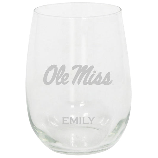 Ole Miss Rebels 15oz. Personalized Stemless Etched Glass Tumbler