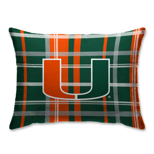 Green Miami Hurricanes 20'' x 26'' Plaid Sherpa Bed Pillow