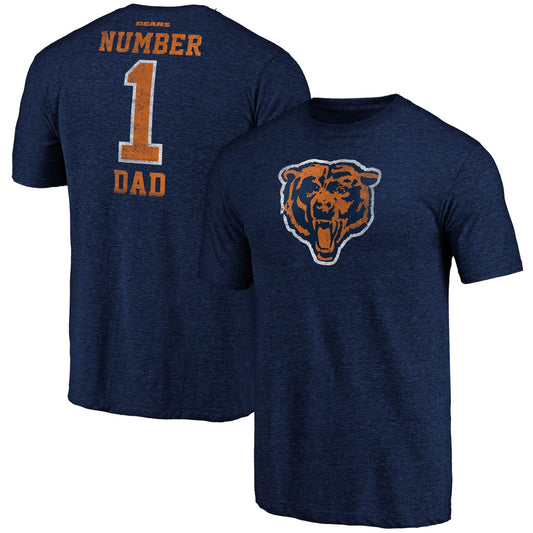 Men's Fanatics Heathered Navy Chicago Bears Greatest Dad Retro Tri-Blend T-Shirt