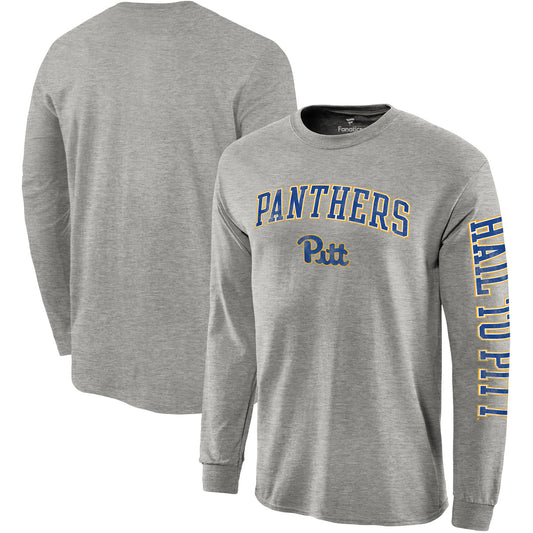 Men's Fanatics Heathered Gray Pitt Panthers Distressed Arch Over Logo 2-Hit Long Sleeve T-Shirt