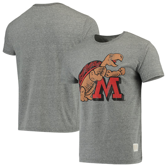 Men's Original Retro Brand Heathered Gray Maryland Terrapins Vintage Logo Tri-Blend T-Shirt