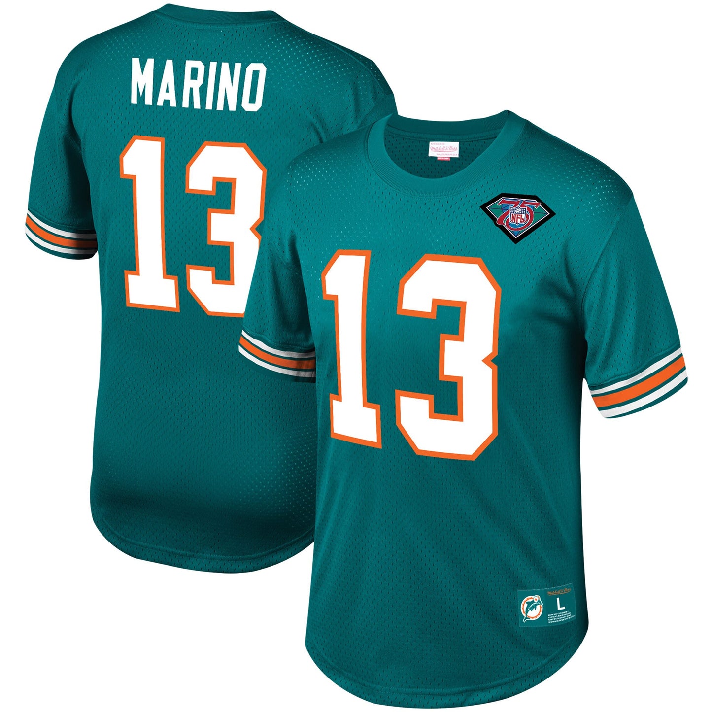 Men's Mitchell & Ness Dan Marino Aqua Miami Dolphins Big & Tall Retired Player Mesh Crewneck Top