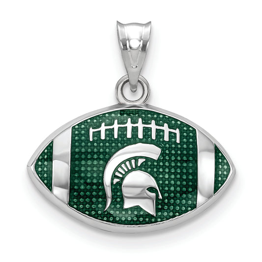 Women's Michigan State Spartans Sterling Silver Enameled Football Logo Pendant