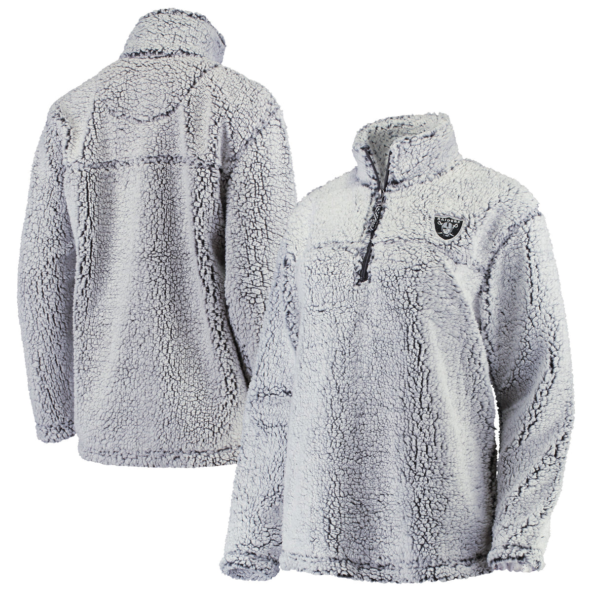 Women's G-III 4Her by Carl Banks Gray Las Vegas Raiders Sherpa Quarter-Zip Pullover Jacket