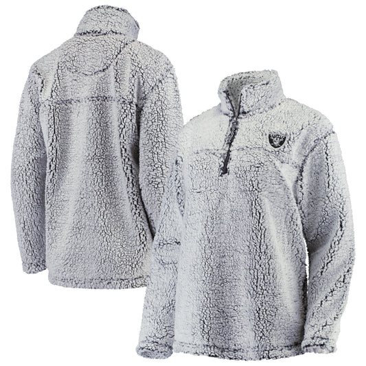 Women's G-III 4Her by Carl Banks Gray Las Vegas Raiders Sherpa Quarter-Zip Pullover Jacket