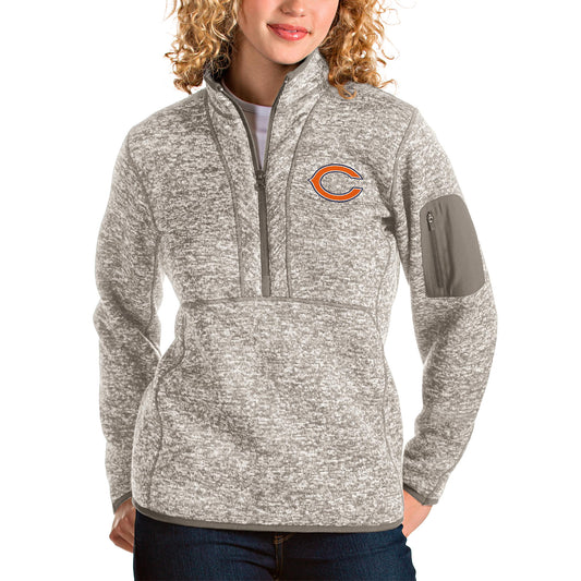 Women's Antigua Oatmeal Chicago Bears Fortune Half-Zip Pullover Jacket