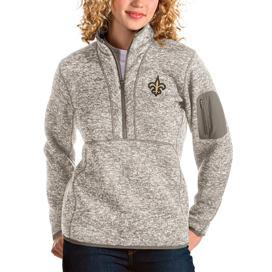 Women's Antigua Oatmeal New Orleans Saints Fortune Half-Zip Pullover Jacket