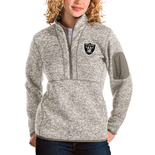 Women's Antigua Oatmeal Las Vegas Raiders Fortune Half-Zip Pullover Jacket