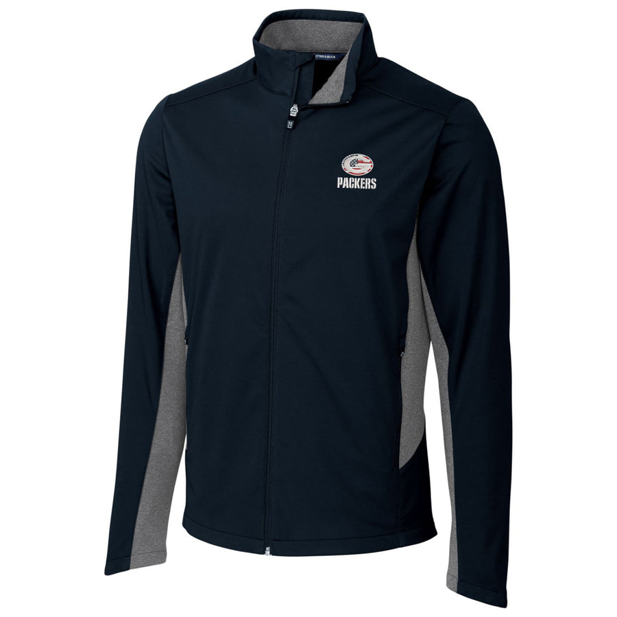 Men's Cutter & Buck Navy Green Bay Packers Americana Navigate Softshell Full-Zip Jacket