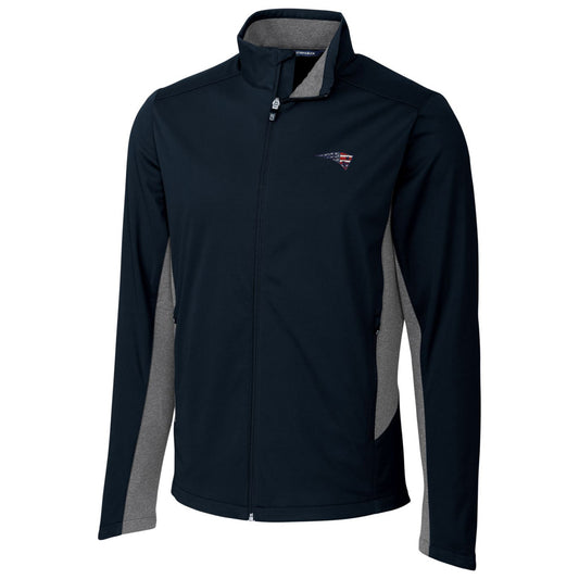 Men's Cutter & Buck Navy New England Patriots Americana Navigate Softshell Full-Zip Jacket