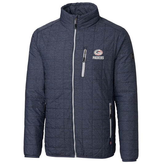 Men's Cutter & Buck Navy Green Bay Packers Americana Rainier Full-Zip Jacket