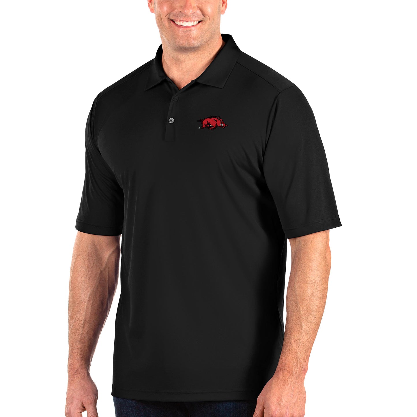 Men's Antigua Black Arkansas Razorbacks Big & Tall Tribute Polo