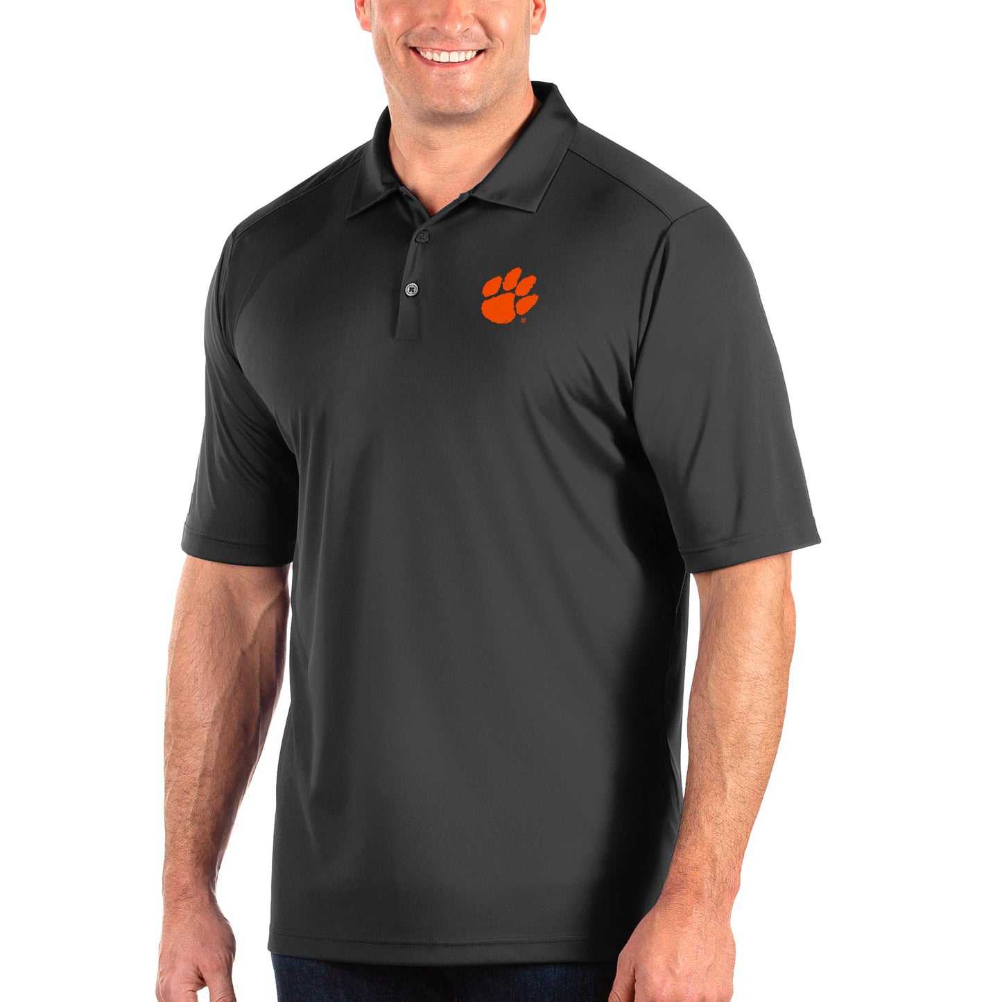 Men's Antigua Charcoal Clemson Tigers Big & Tall Tribute Polo