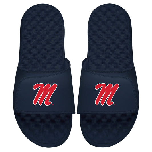 Youth ISlide Navy Ole Miss Rebels Cursive Logo Slide Sandals